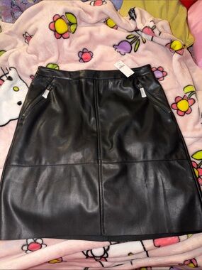 Banana Republic Black Faux Leather A-Line Skirt with Zip Pockets